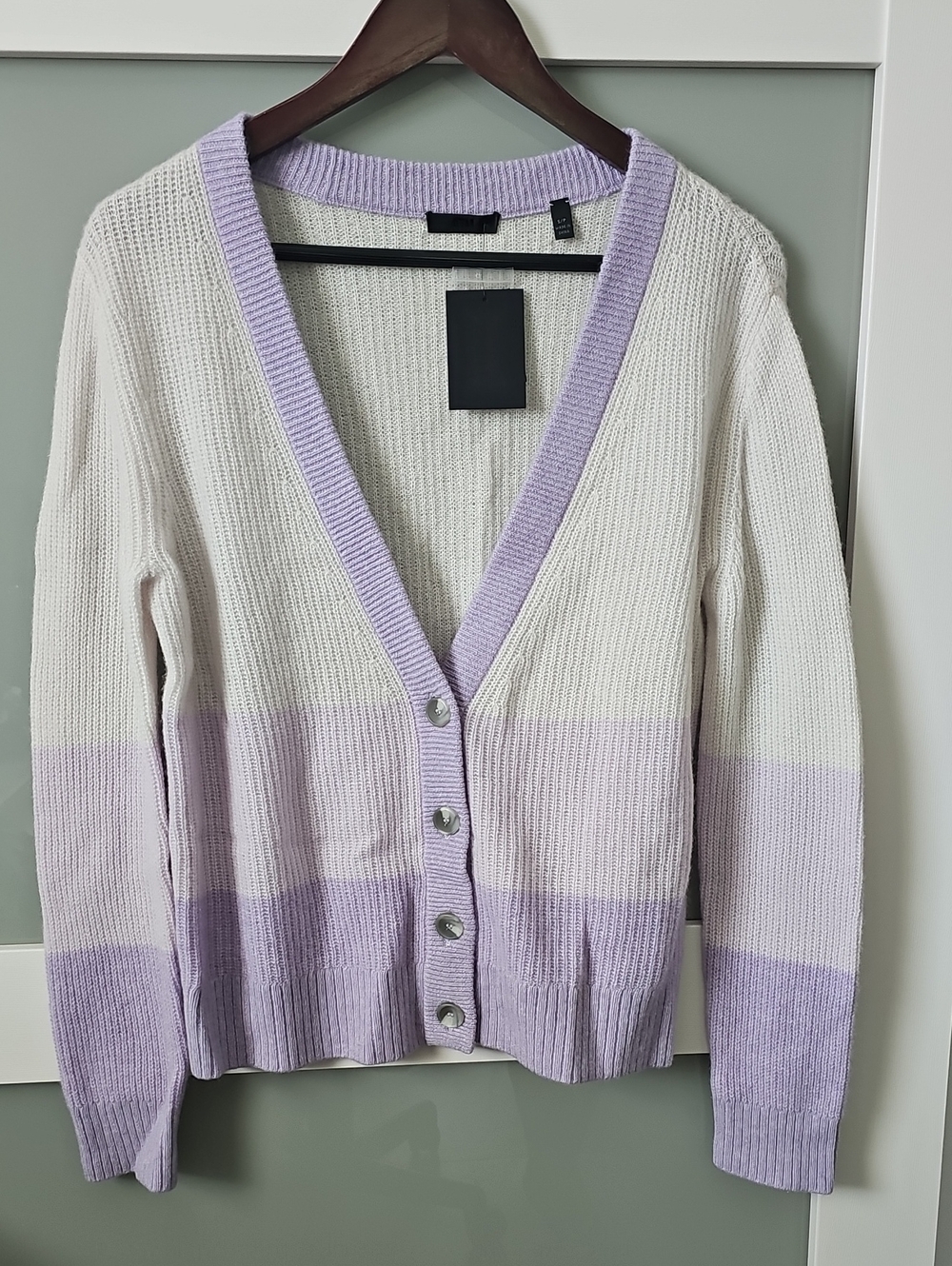 ATM Anthony Thomas Melillo Cashmere Striped V‑Neck Button Cardigan Size Small